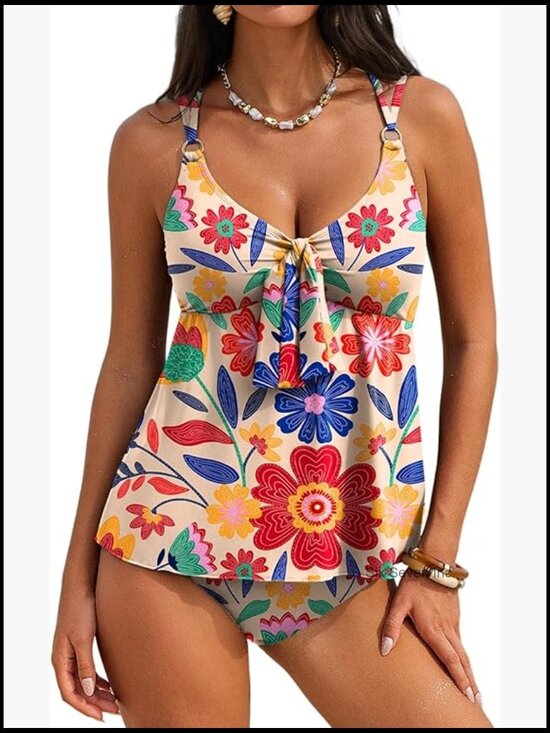 Other - Tankini Swimsuits Tummy Control Two Piece Bathing Suit V Neck Tie Front Flowy